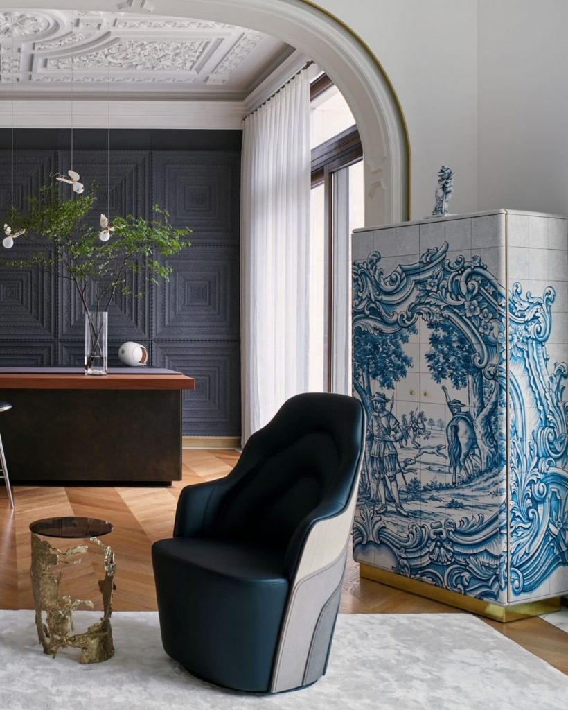 corporate office - hand-painted tiles cabinet
