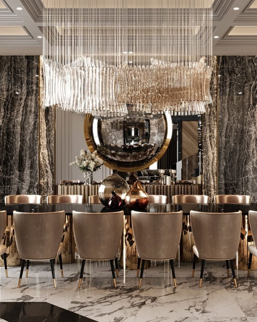 corporate office - golden meeting room with a golden sideboard